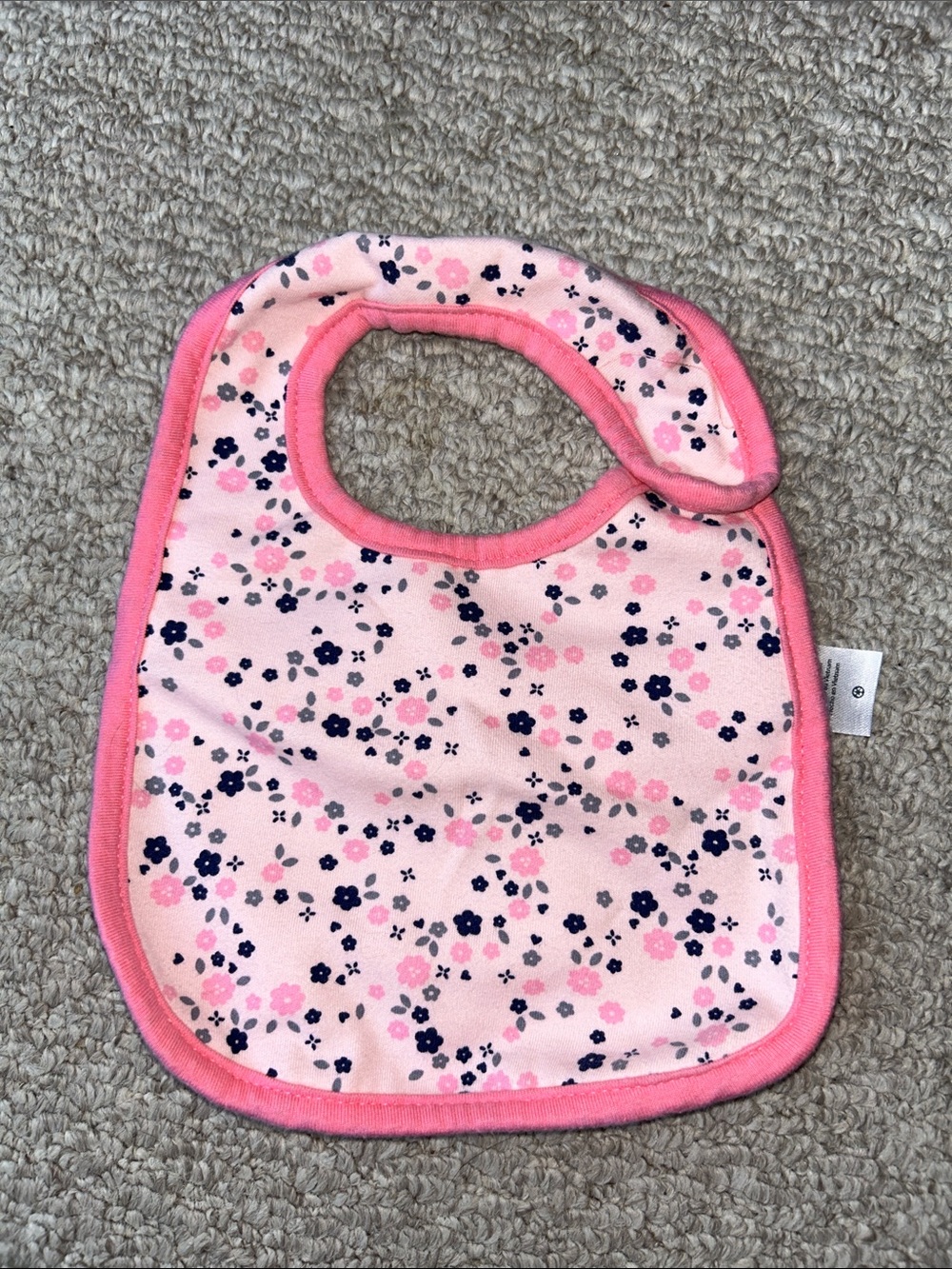 Pink Floral Baby Bib with Snap Closure